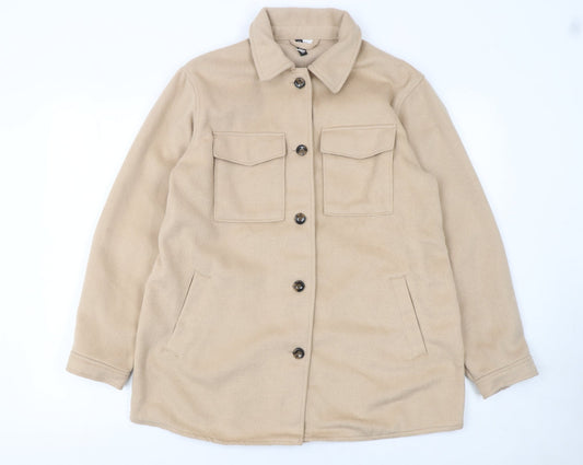 H&M Women Beige Mid-Length Button Basic Jacket Size S