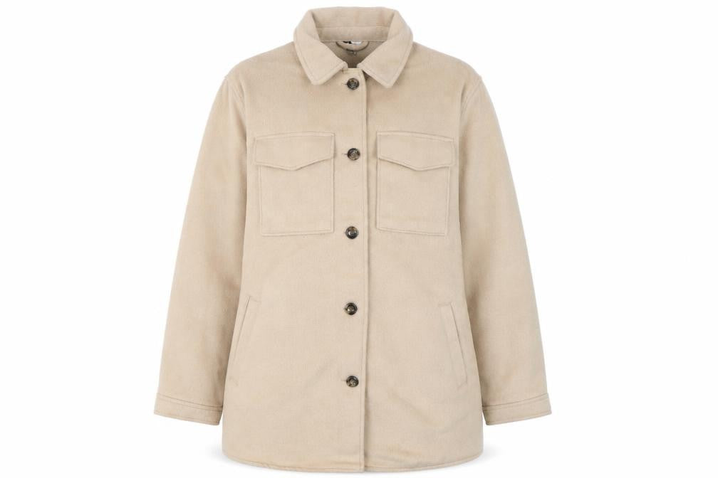 H&M Women Beige Mid-Length Button Basic Jacket Size S