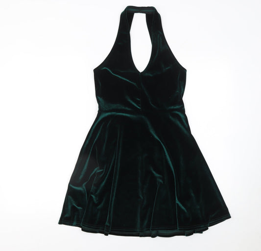 Pins and Needles Women’s Green Velvet Halter Skater Dress Size S