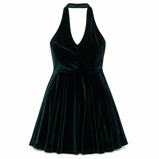 Pins & Needles Women’s Green Velvet Halter Skater Dress Size S
