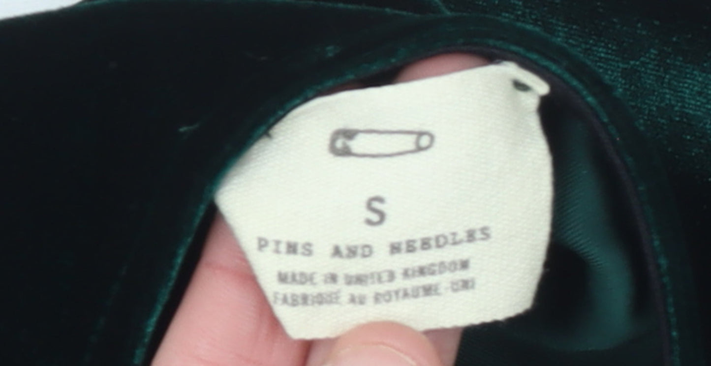 Pins and Needles Women’s Green Velvet Halter Skater Dress Size S