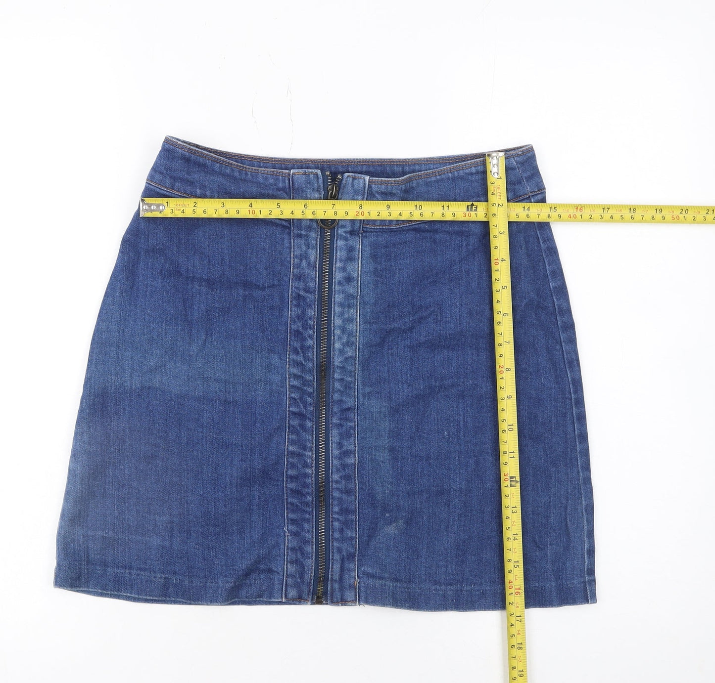 H&M Women Blue Denim Short Zip Front Pencil Skirt Size 10