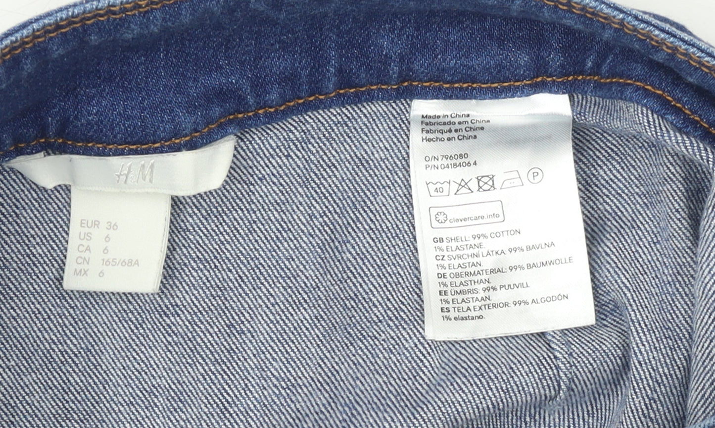 H&M Women Blue Denim Short Zip Front Pencil Skirt Size 10