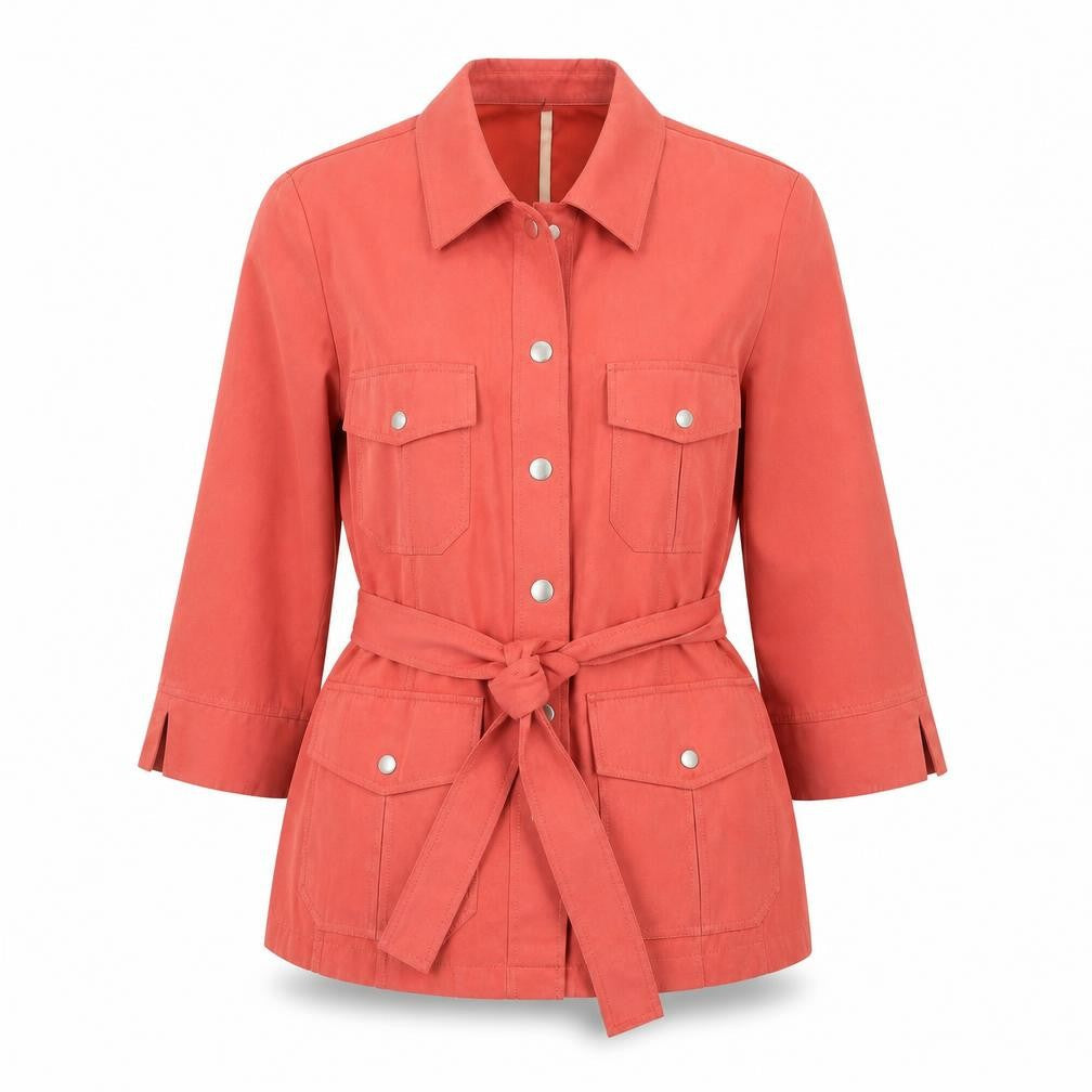 Erfo Women's Orange Belted 3/4 Sleeve Polyester Jacket Size 10