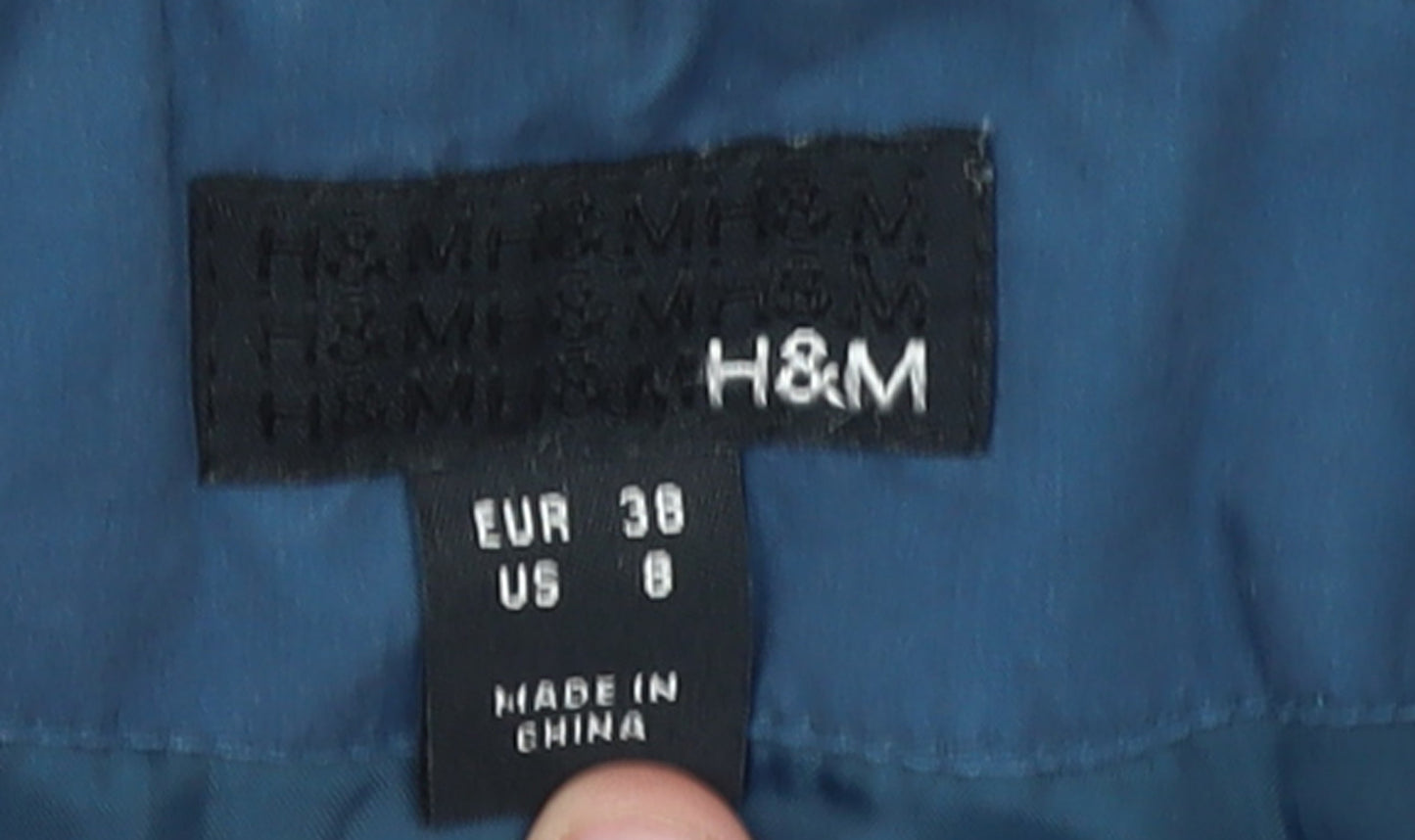 H&M Women's Blue Hooded Lined Parka Jacket Size 10