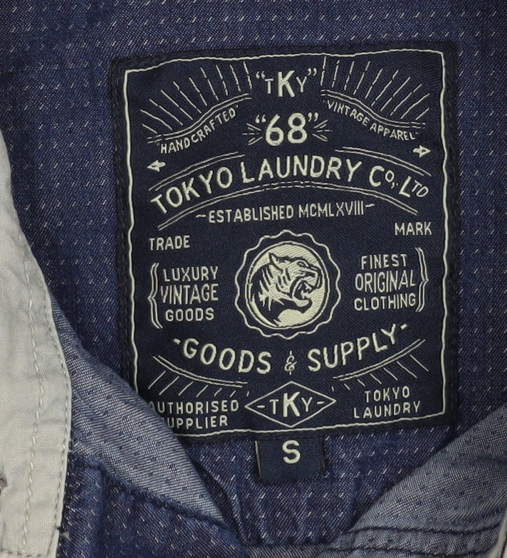 Tokyo Laundry Men's Blue Cotton Long Sleeve Button-Up Shirt S