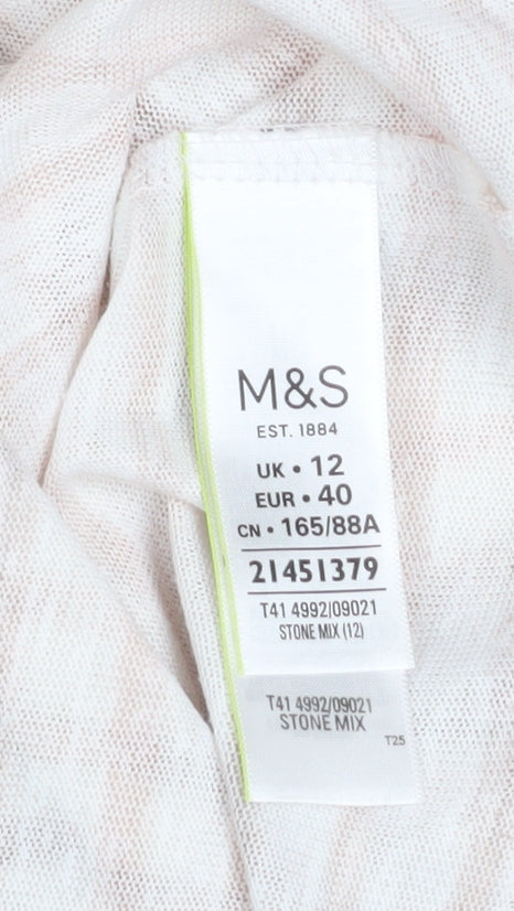 Marks and Spencer Women Beige Striped Lace 3/4 Sleeve T-Shirt Size 12