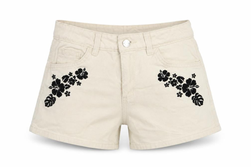 Denim Co Girls Ivory Floral Embroidered Hot Pants Shorts 9-10 Years