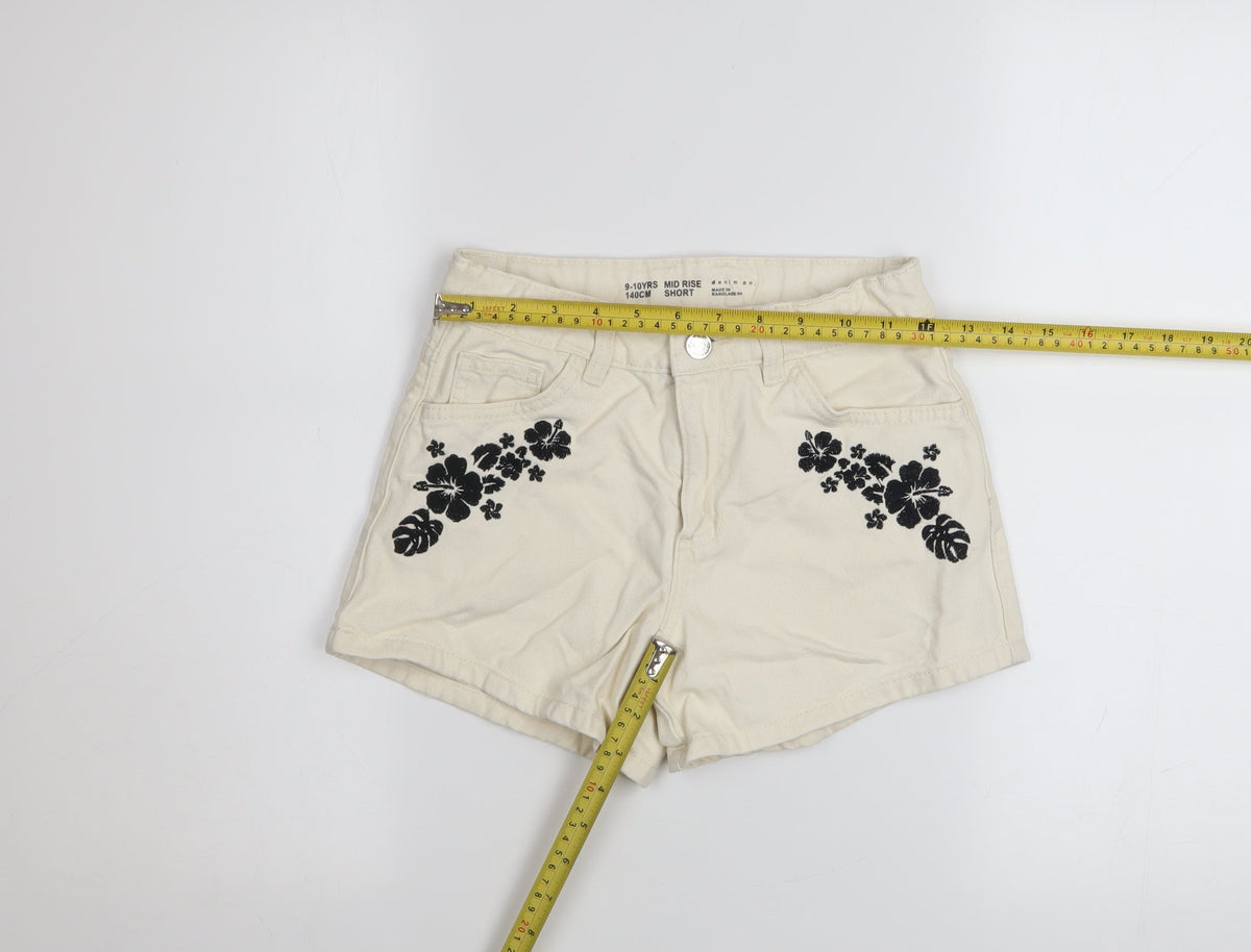 Denim Co Girls Ivory Floral Embroidered Hot Pants Shorts 9-10 Years