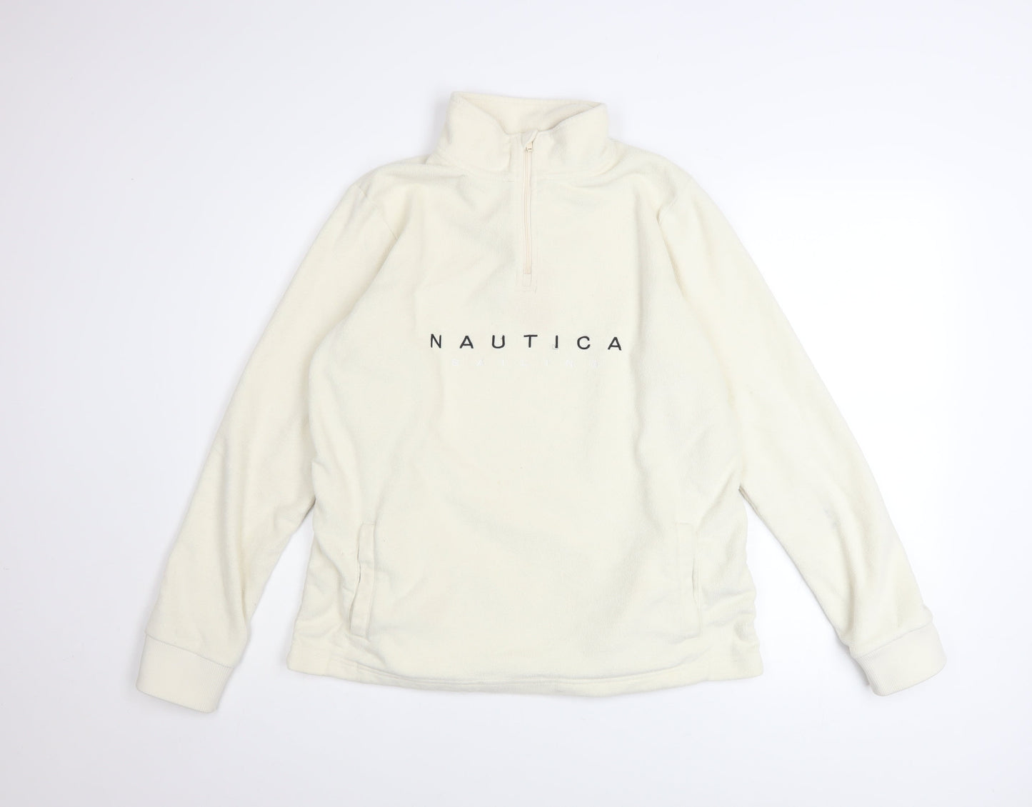 Nautica Men Ivory Fleece 1/4 Zip Pullover Sweatshirt M