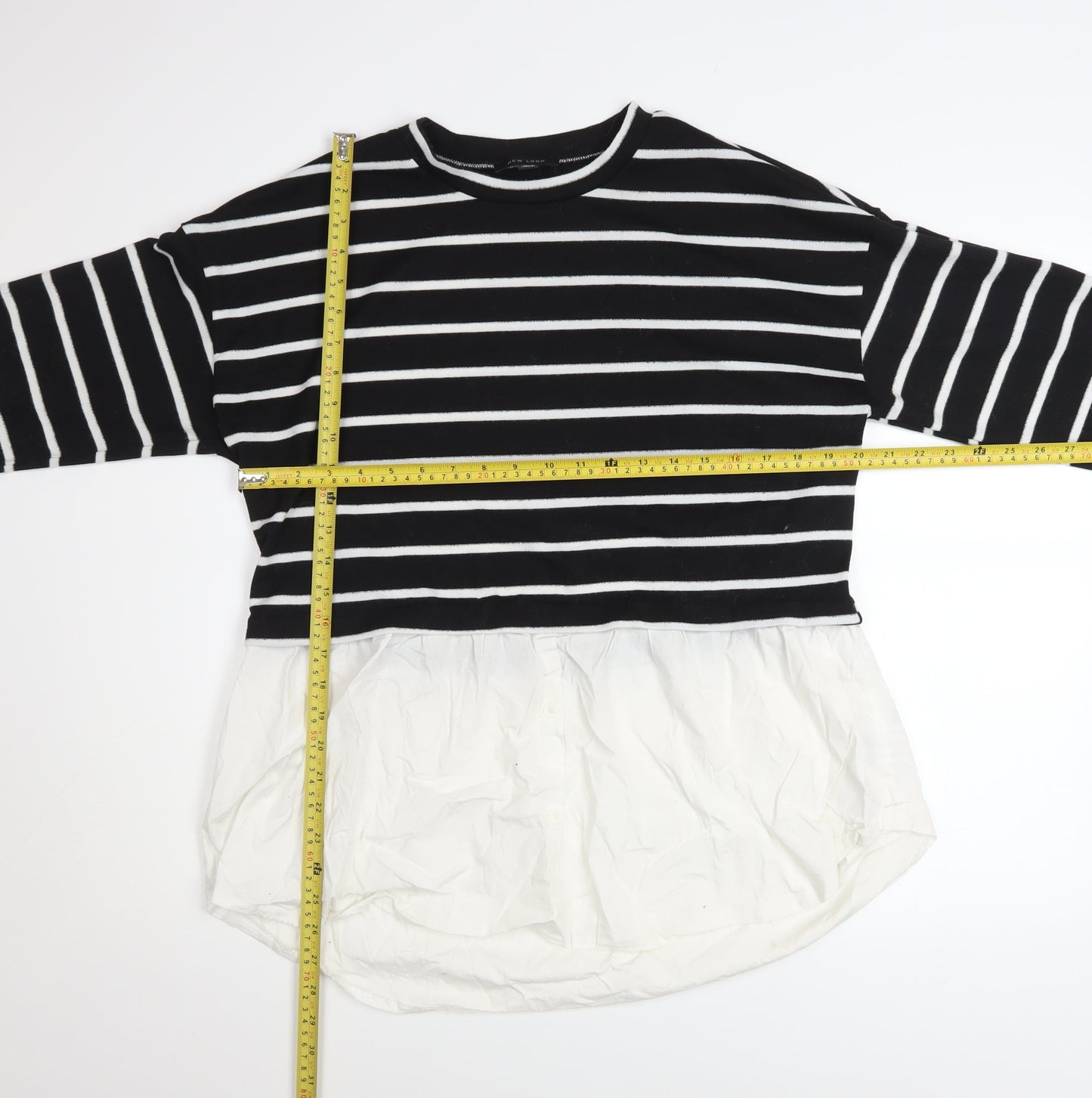 New Look Women Black White Striped Long Sleeve Pullover UK 16