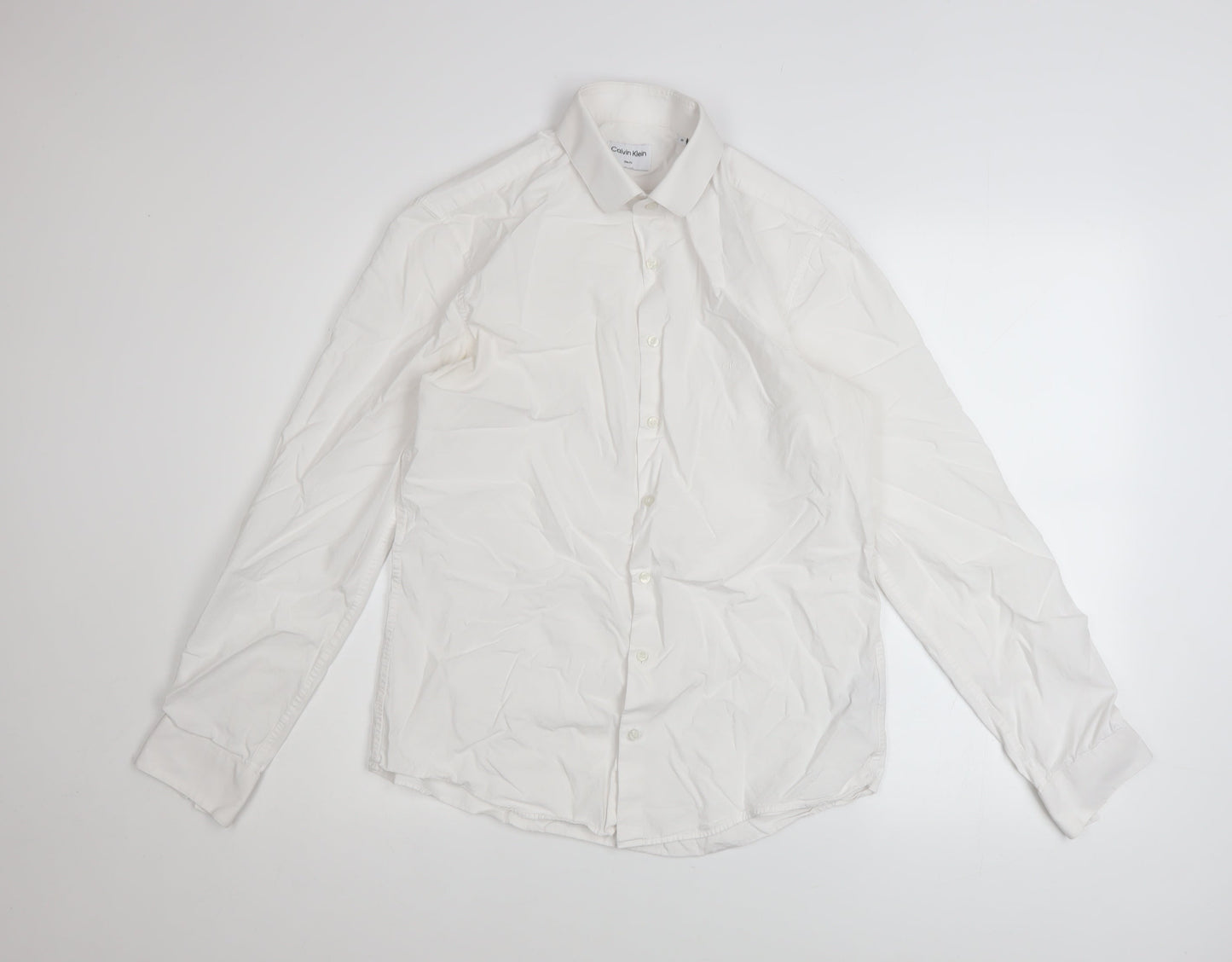 Calvin Klein Men's White Slim Fit Long Sleeve Button-Up Shirt 39
