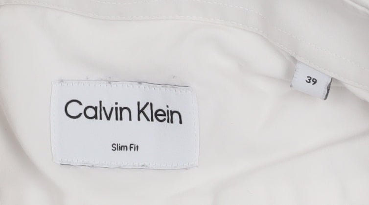 Calvin Klein Men's White Slim Fit Long Sleeve Button-Up Shirt 39