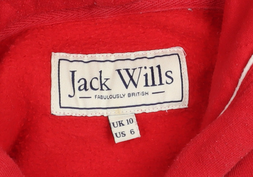 Jack Wills Women's Red Pullover Hoodie UK 10 Cotton Blend
