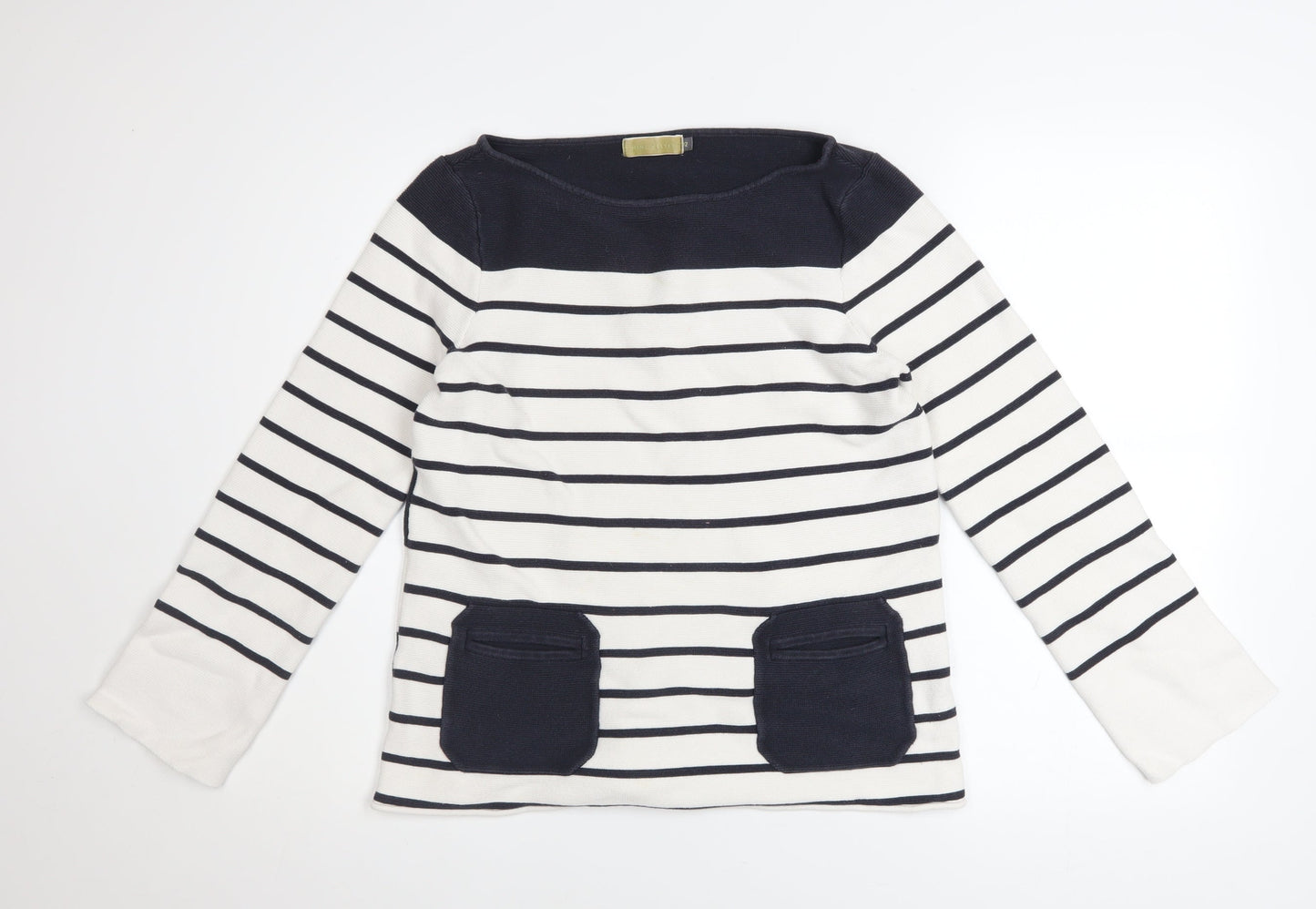 Mint Velvet Women’s Navy Stripe Cotton Pullover Sweatshirt Size 12