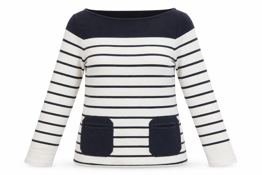 Mint Velvet Women’s Navy Stripe Cotton Pullover Sweatshirt Size 12