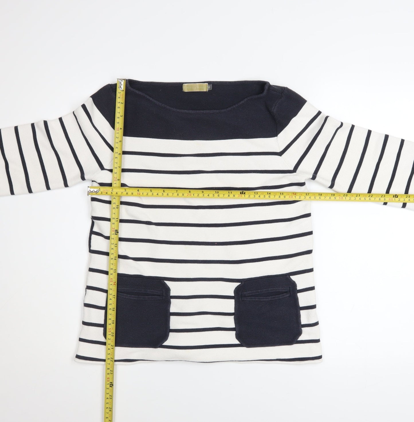 Mint Velvet Women’s Navy Stripe Cotton Pullover Sweatshirt Size 12