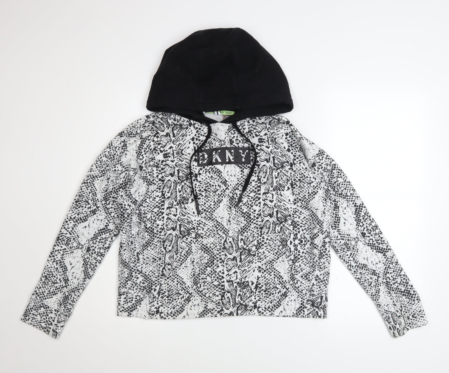 DKNY Sport Women’s Black Snake Print Hooded Pullover Sweatshirt S