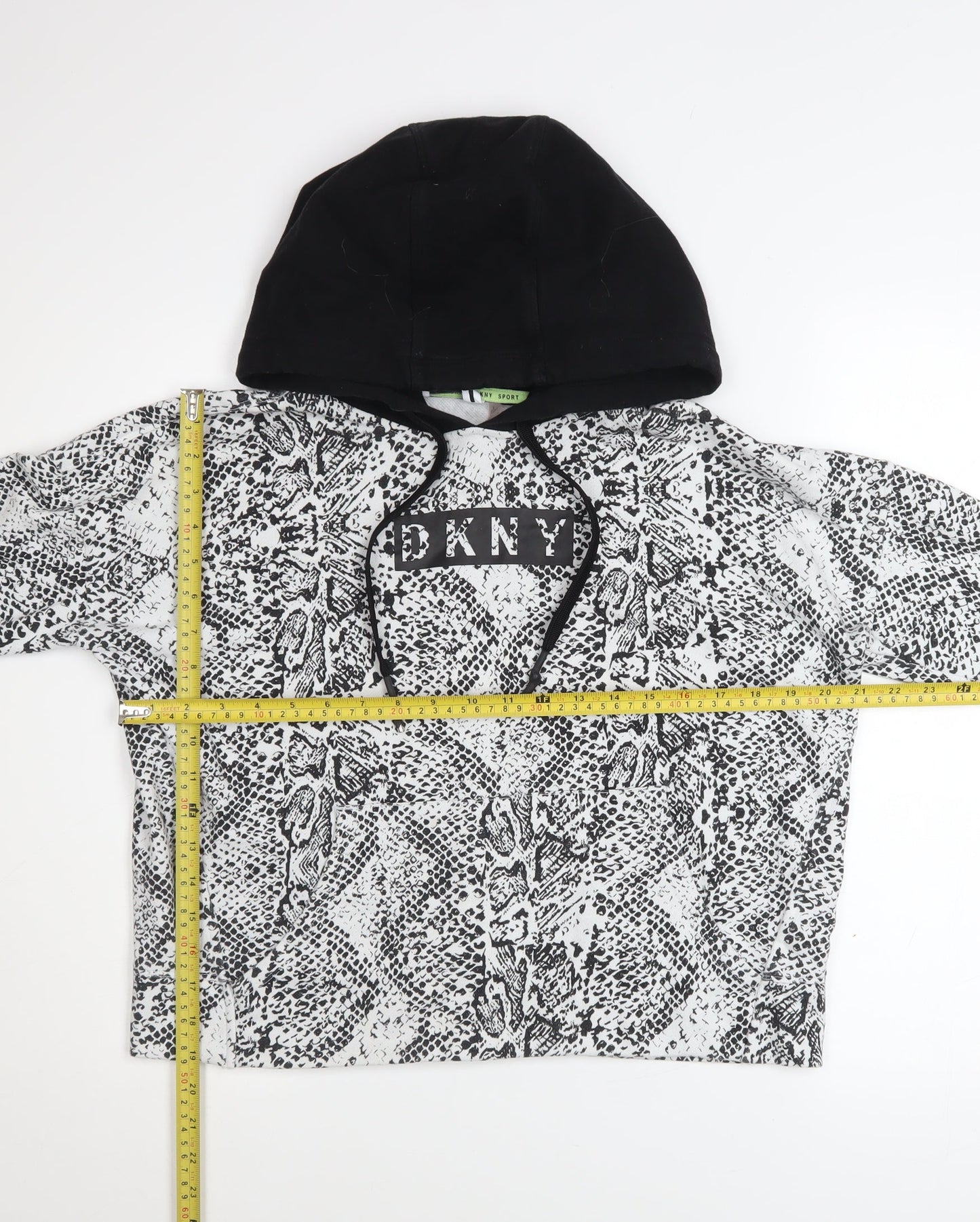 DKNY Sport Women’s Black Snake Print Hooded Pullover Sweatshirt S