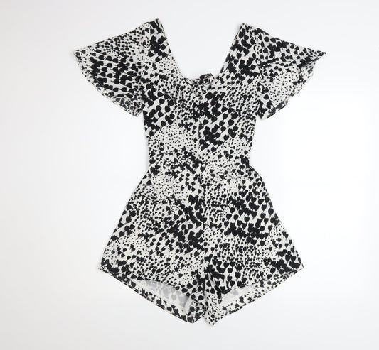 Zara Women's Black White Playsuit S Short Sleeve V-Neck Lightweight