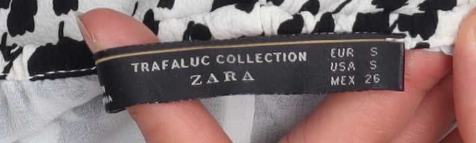 Zara Women's Black White Playsuit S Short Sleeve V-Neck Lightweight