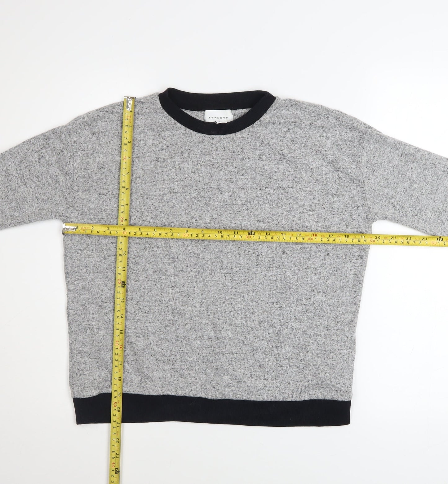 Topshop Women Grey Crew Neck Long Sleeve Pullover Sweatshirt Size S