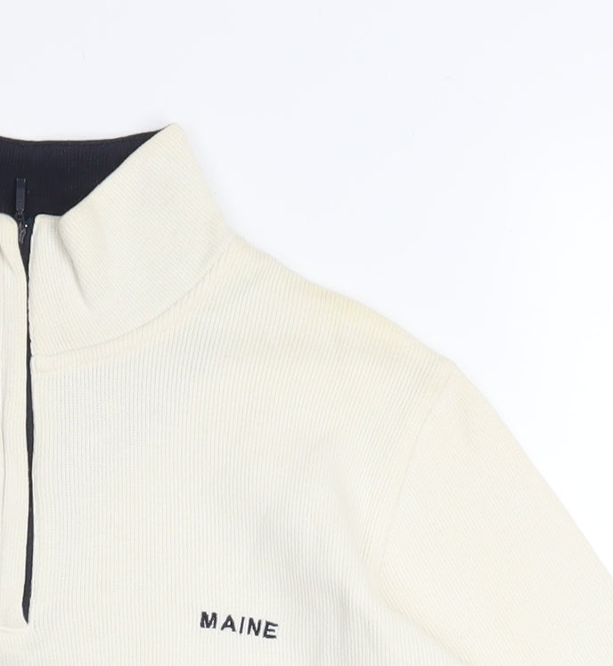 Maine New England Womens Ivory 1/4 Zip Cotton Sweatshirt Size 12
