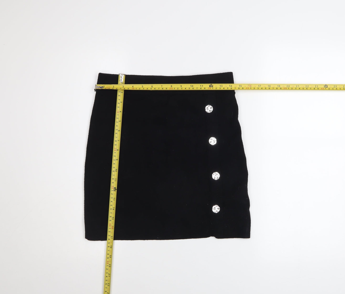 Primark Women Black Short Stretch Button Pencil Skirt Size S 10/12