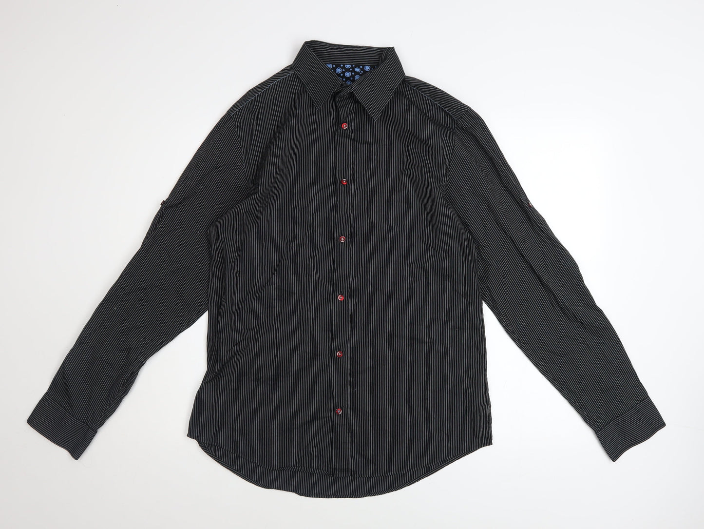 Next Men's Black Striped Long Sleeve Button-Up Shirt Size M