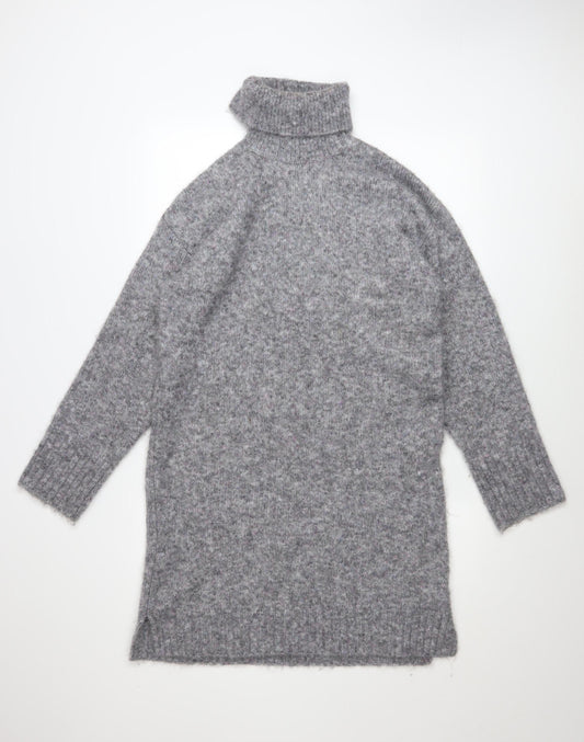 Kaffe Women's Grey Long Sleeve Roll Neck Knit Jumper Dress Size S