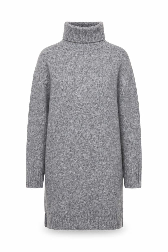 Kaffe Women's Grey Long Sleeve Roll Neck Knit Jumper Dress Size S
