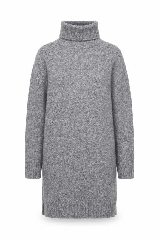 Kaffe Women's Grey Long Sleeve Roll Neck Knit Jumper Dress Size S
