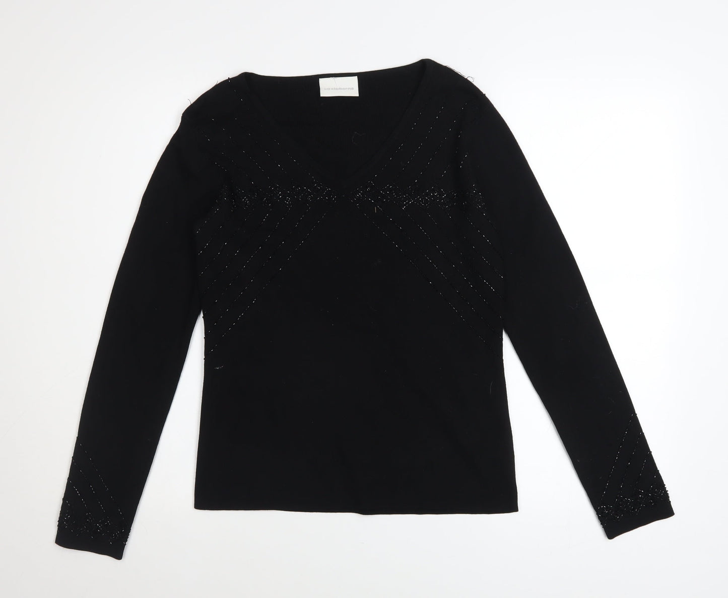 Liz Claiborne Women’s Black Beaded V-Neck Long Sleeve Jumper Size S