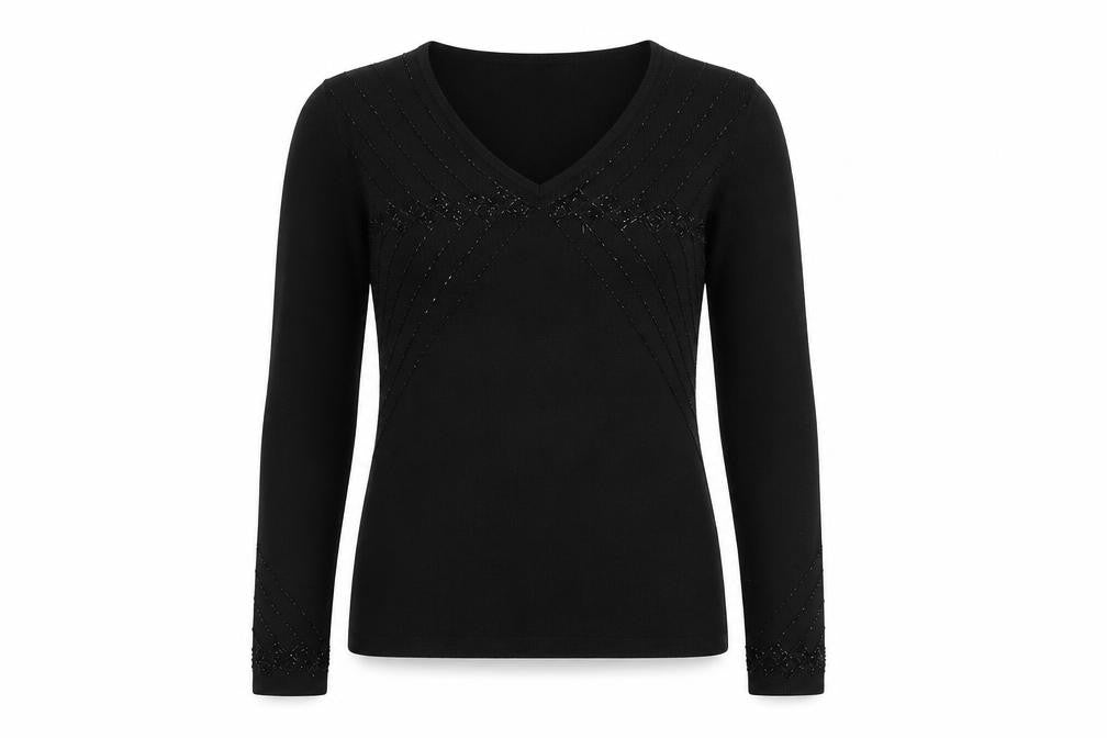 Liz Claiborne Women’s Black Beaded V-Neck Long Sleeve Jumper Size S