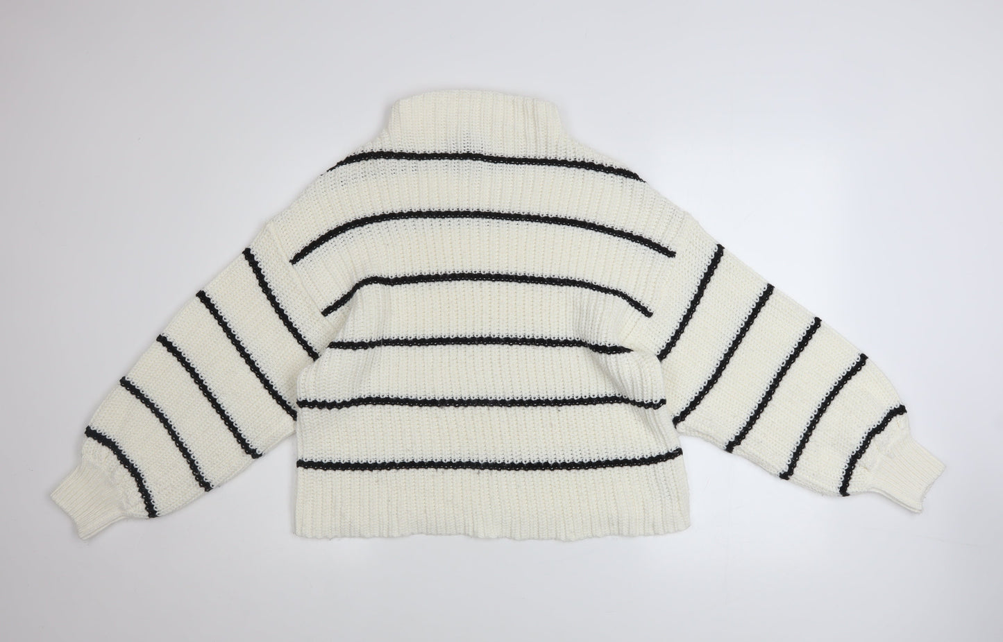 New Look Maternity White Striped High Neck Chunky Knit Jumper M
