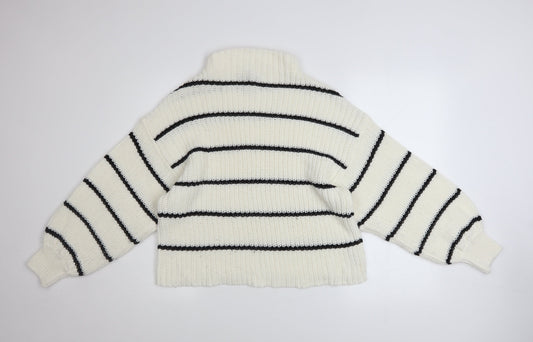 New Look Maternity White Striped High Neck Chunky Knit Jumper M