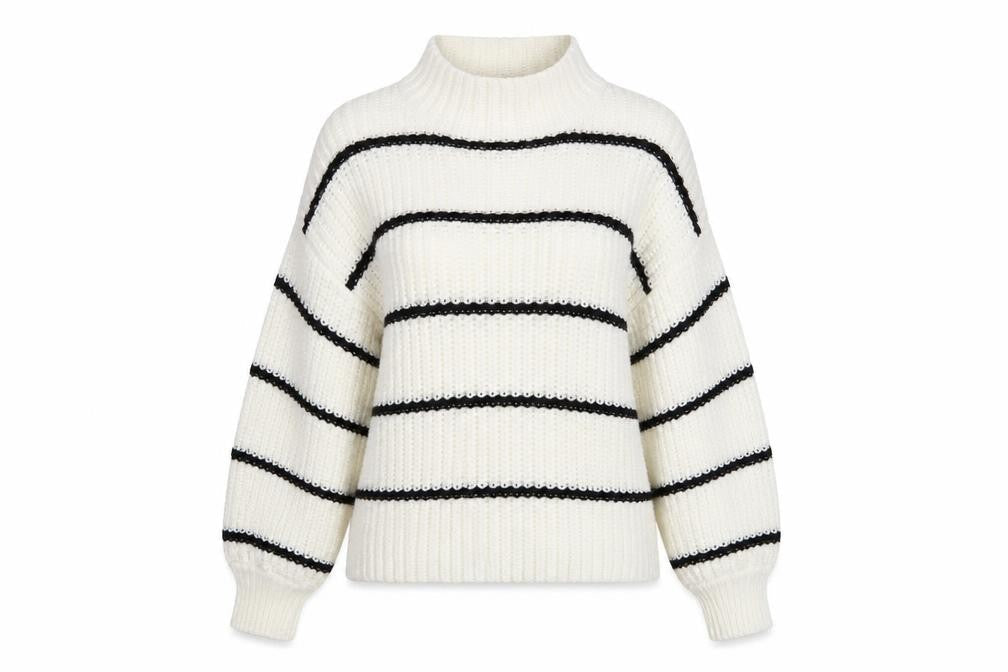 New Look Maternity White Striped High Neck Chunky Knit Jumper M