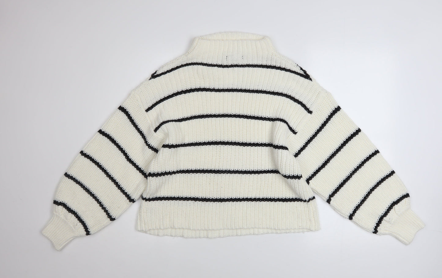 New Look Maternity White Striped High Neck Chunky Knit Jumper M