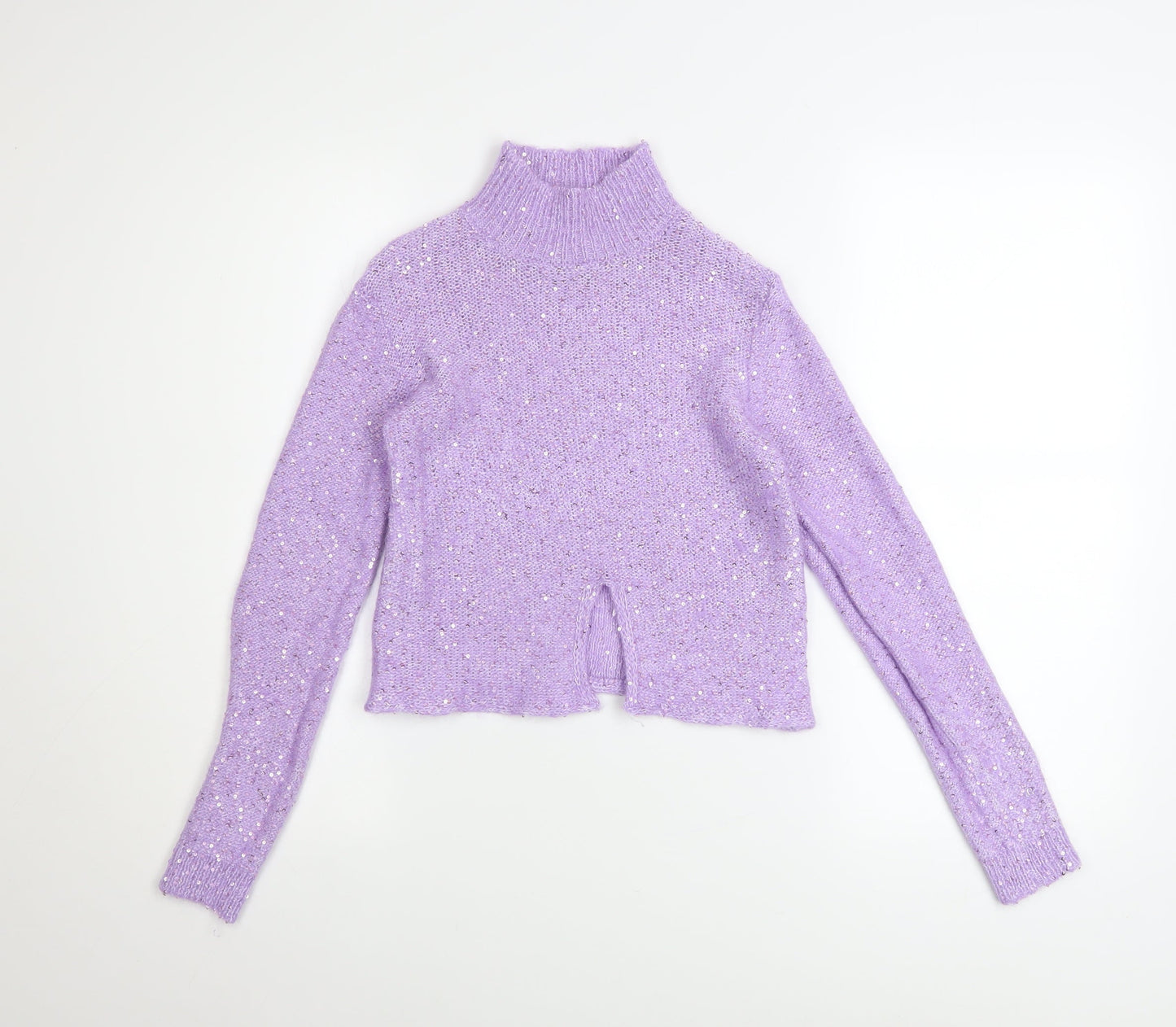 Massimo Dutti Women Purple Sequin Mock Neck Alpaca Jumper Size 8