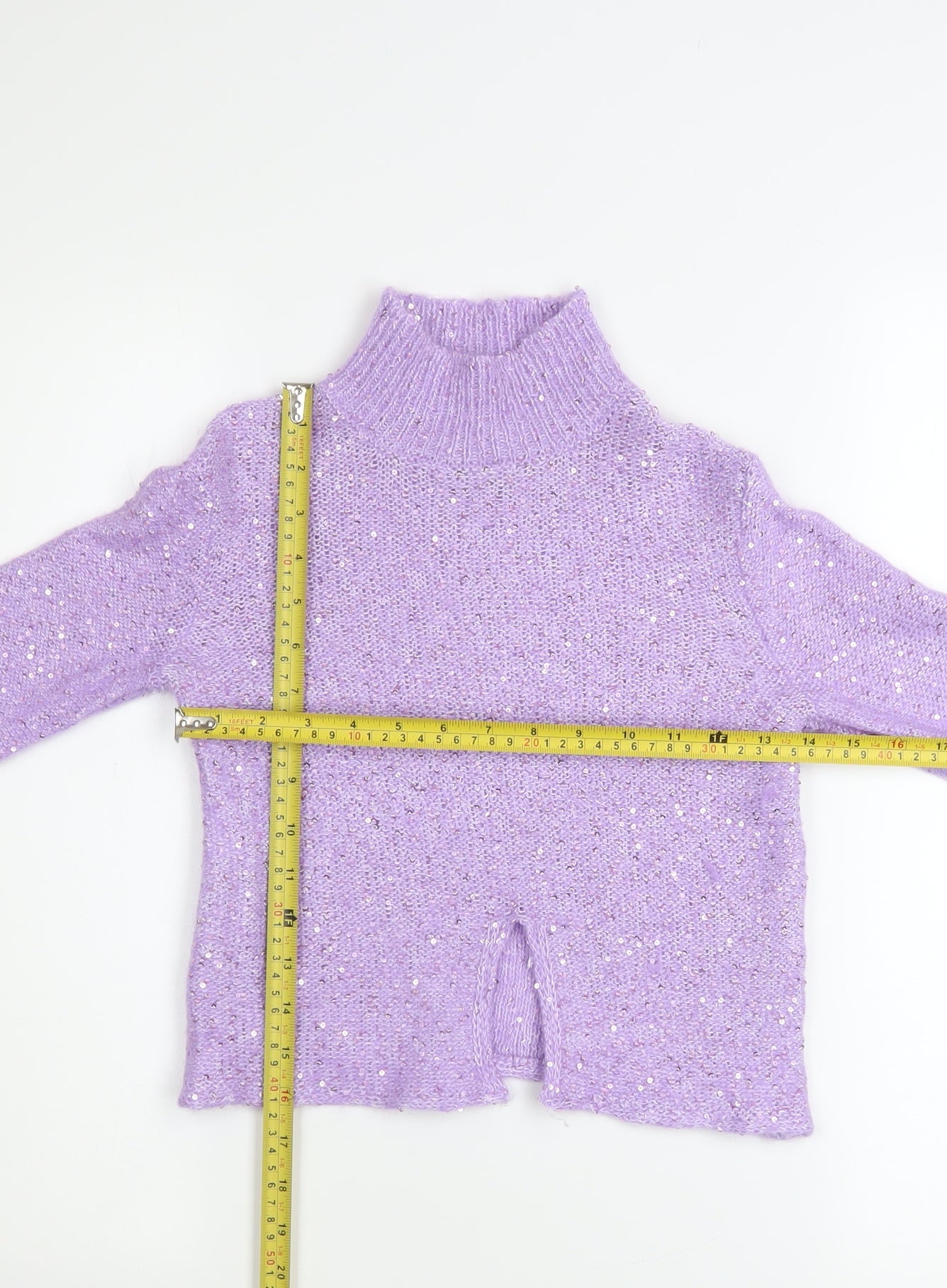 Massimo Dutti Women Purple Sequin Mock Neck Alpaca Jumper Size 8