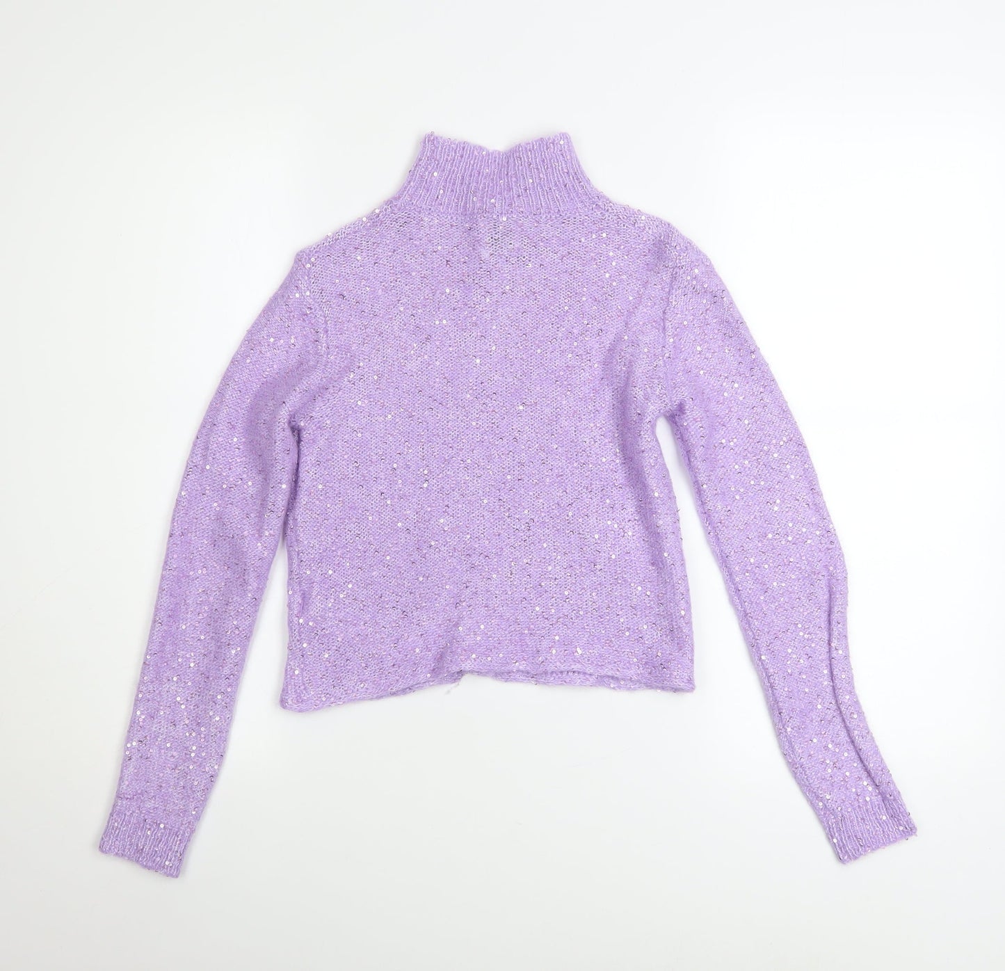 Massimo Dutti Women Purple Sequin Mock Neck Alpaca Jumper Size 8