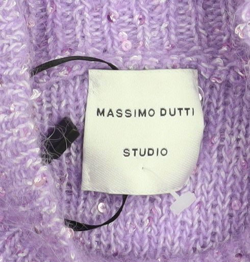 Massimo Dutti Women Purple Sequin Mock Neck Alpaca Jumper Size 8