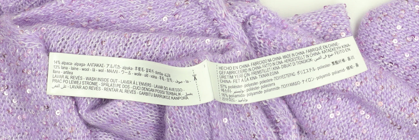 Massimo Dutti Women Purple Sequin Mock Neck Alpaca Jumper Size 8