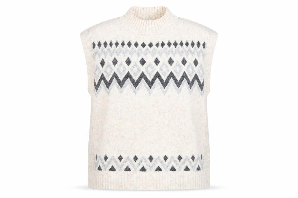 Tu Women’s Ivory Fair Isle Knit Sleeveless Mock Neck Jumper Size 18