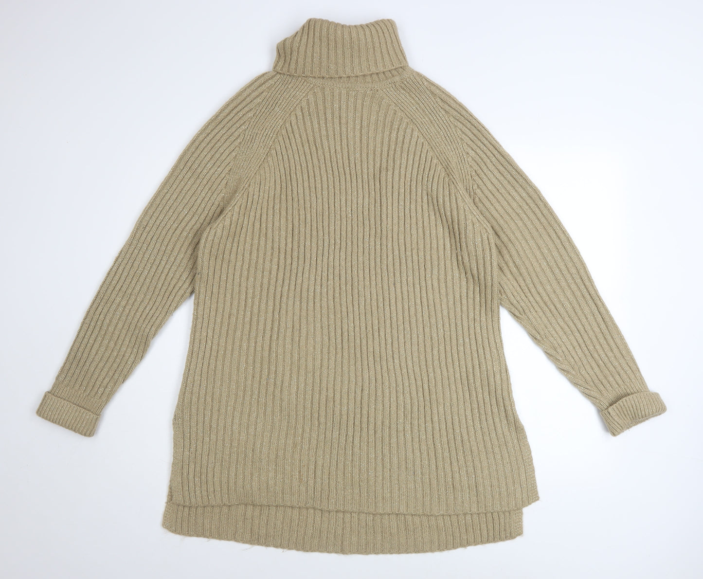Marks and Spencer Women’s Beige Roll Neck Ribbed Jumper Size L