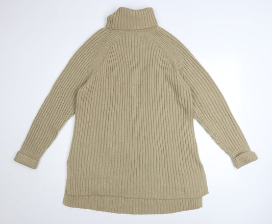 Marks and Spencer Women’s Beige Roll Neck Ribbed Jumper Size L