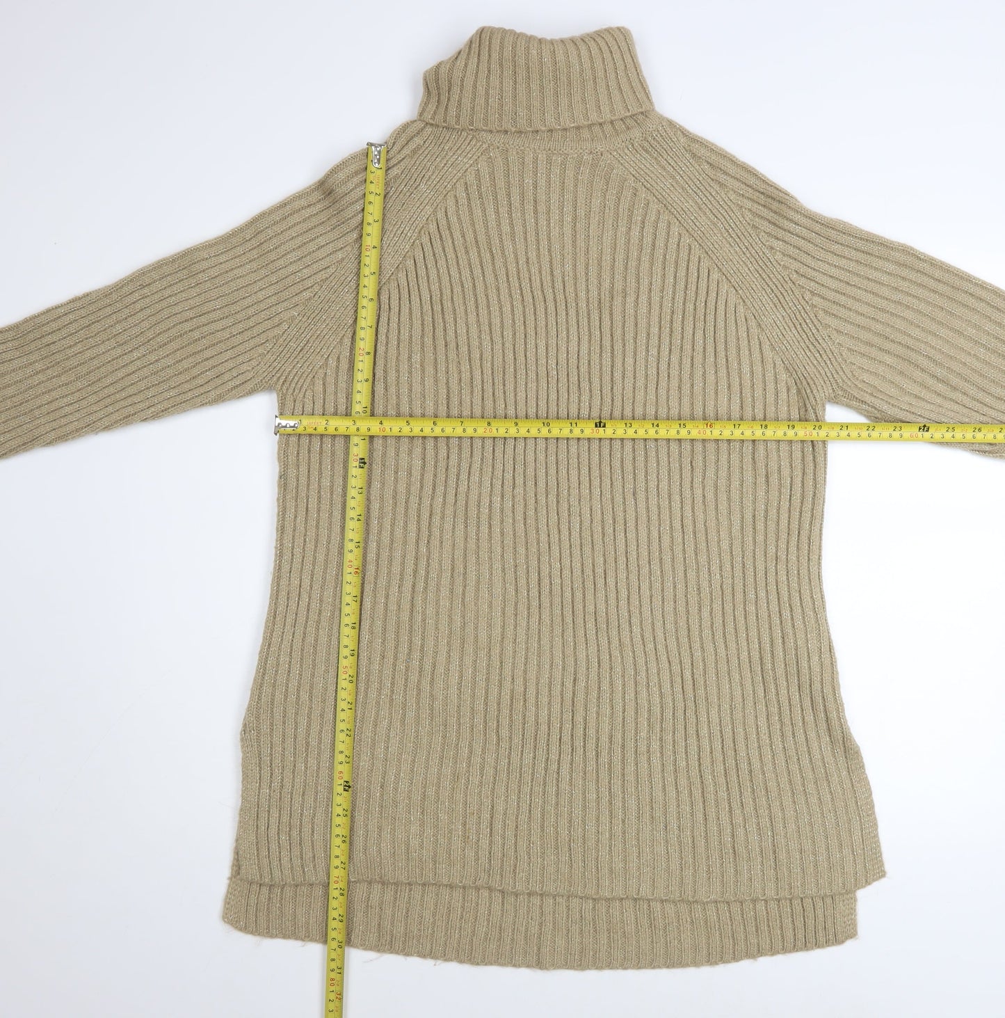 Marks and Spencer Women’s Beige Roll Neck Ribbed Jumper Size L