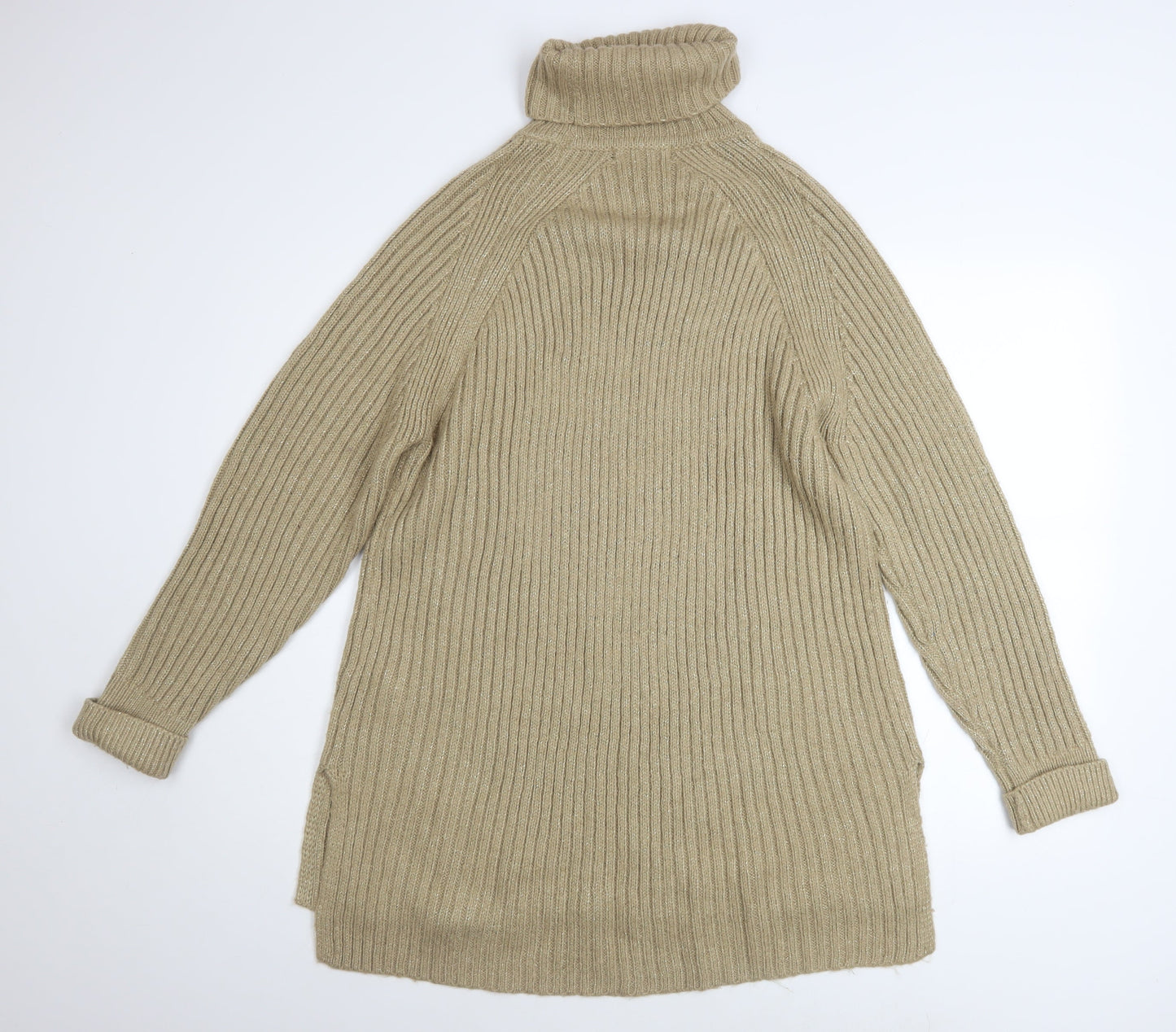Marks and Spencer Women’s Beige Roll Neck Ribbed Jumper Size L