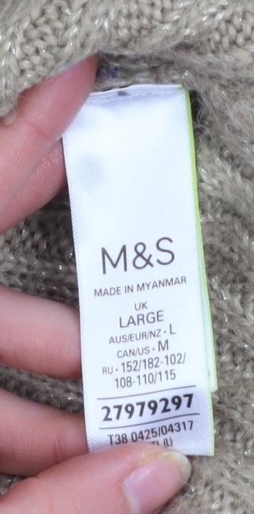 Marks and Spencer Women’s Beige Roll Neck Ribbed Jumper Size L