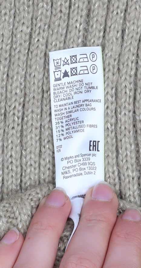Marks and Spencer Women’s Beige Roll Neck Ribbed Jumper Size L